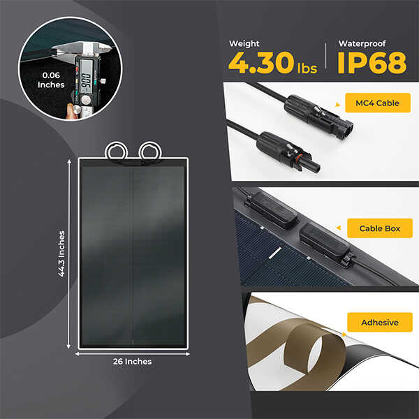 Yuma 100W CIGS Thin-film Flexible Solar Panel with Tape (Compact Version)