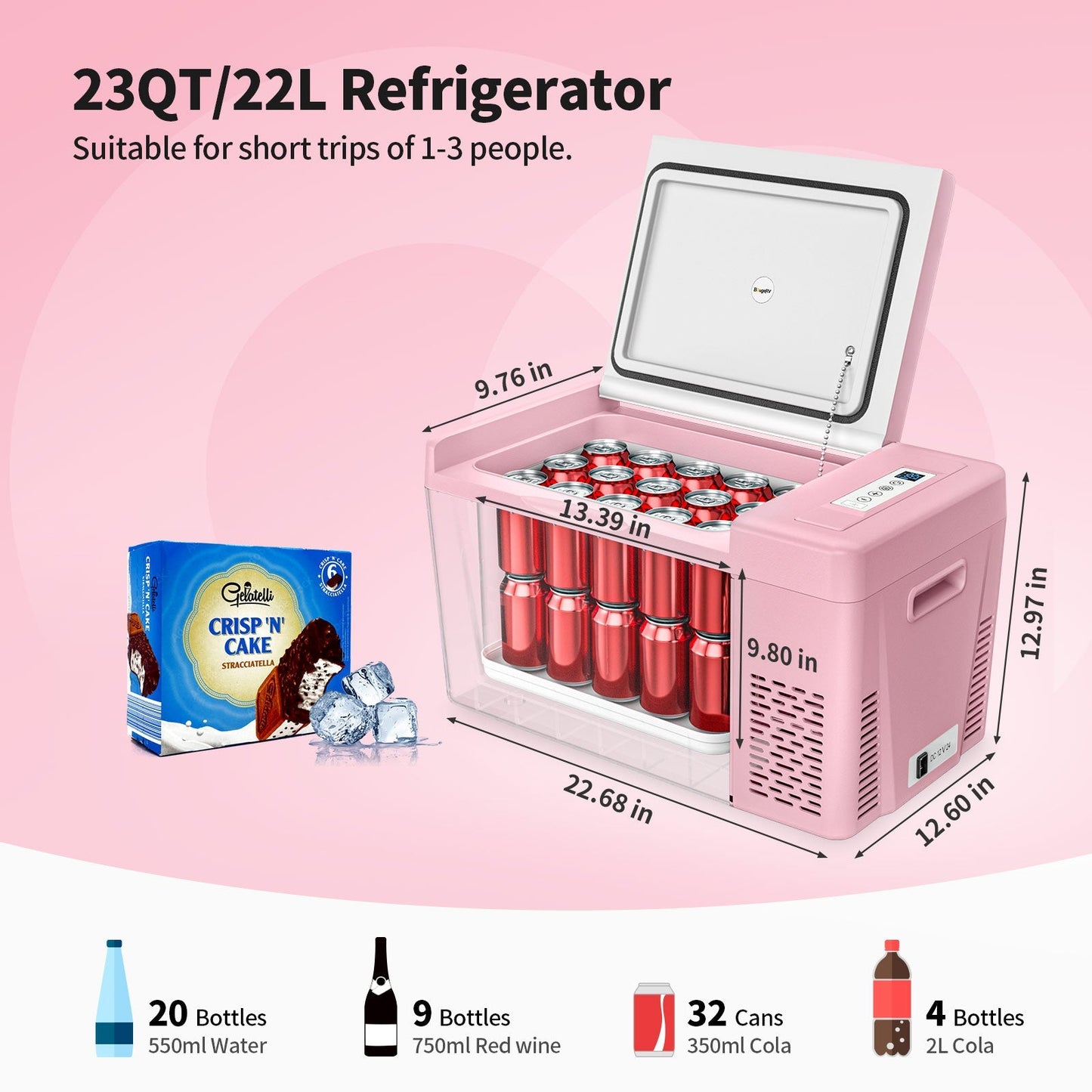 12V 23-Quart Mini Fridge (Pink)